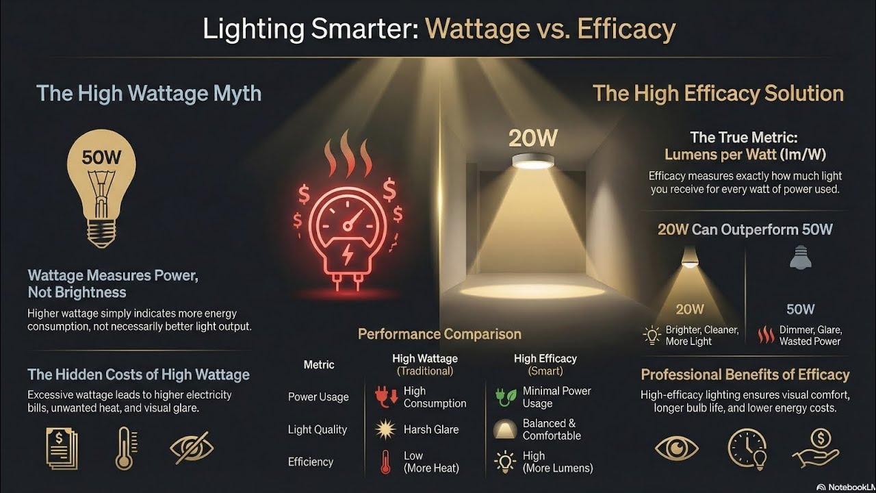 High Wattage ❌ vs High Efficacy ✅ | Smart Lighting Mistake Everyone Makes