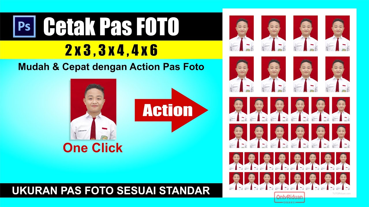 Cara CEPAT Cetak Pas Foto 4x6 3x4 2x3 dengan Action Photoshop (One Click)