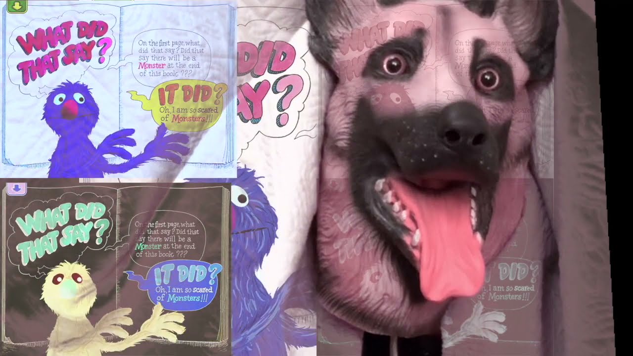 MONSTER at the end of the book remix with pop up dog, troll, and shark