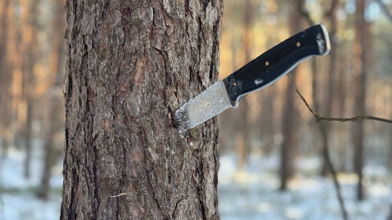 Test przy -13 st. C noża przetrwania /survivalowego ze stali Elmax od Wiedźmina. Czy Elmax wytrzyma?