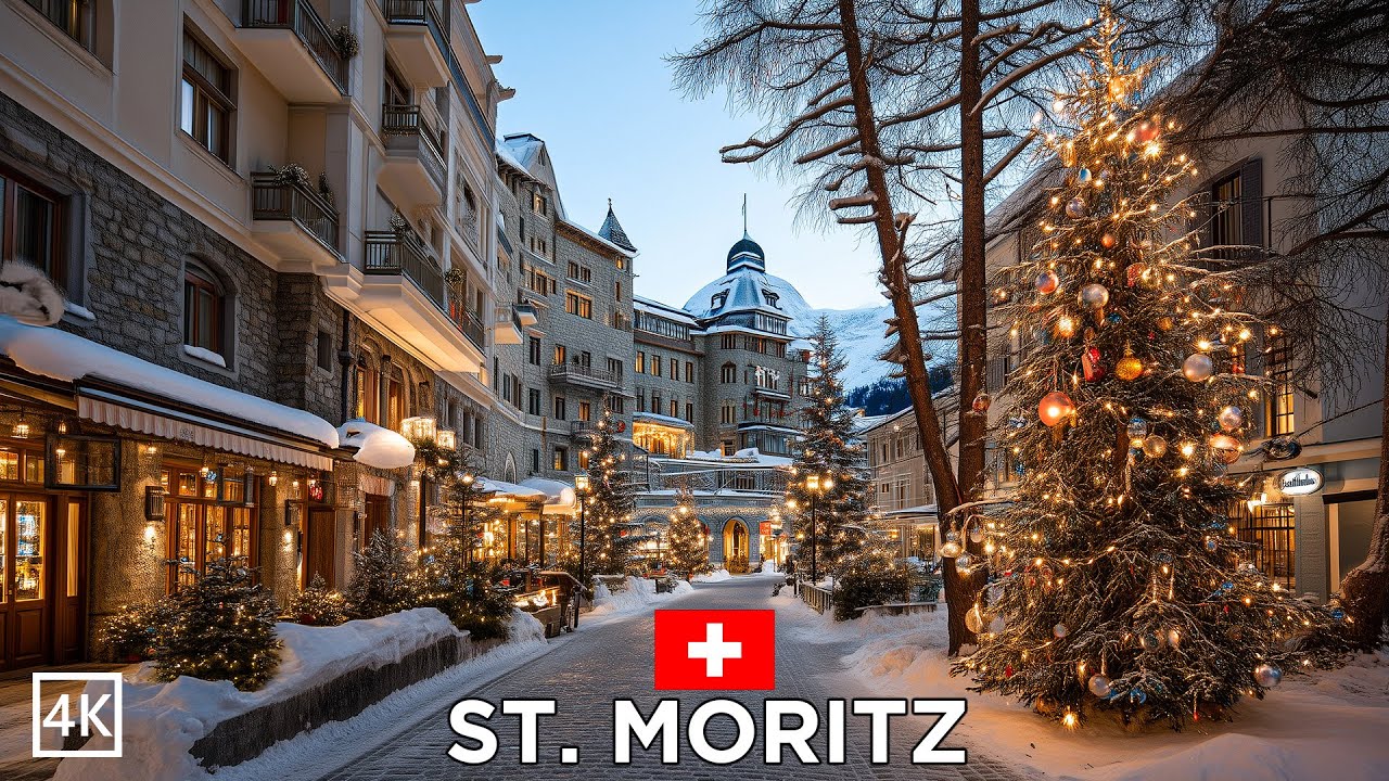 St. Moritz Switzerland 🇨🇭🎄A Magical Cosy Christmas ❄️ Winter Wonderland 4K ❄️