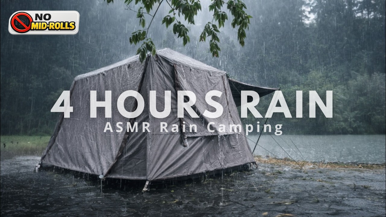 4 HOURS Heavy Rain on Tent - Real Solo Camping ASMR for Deep Sleep (No Talking, Real Rain, No Ads)