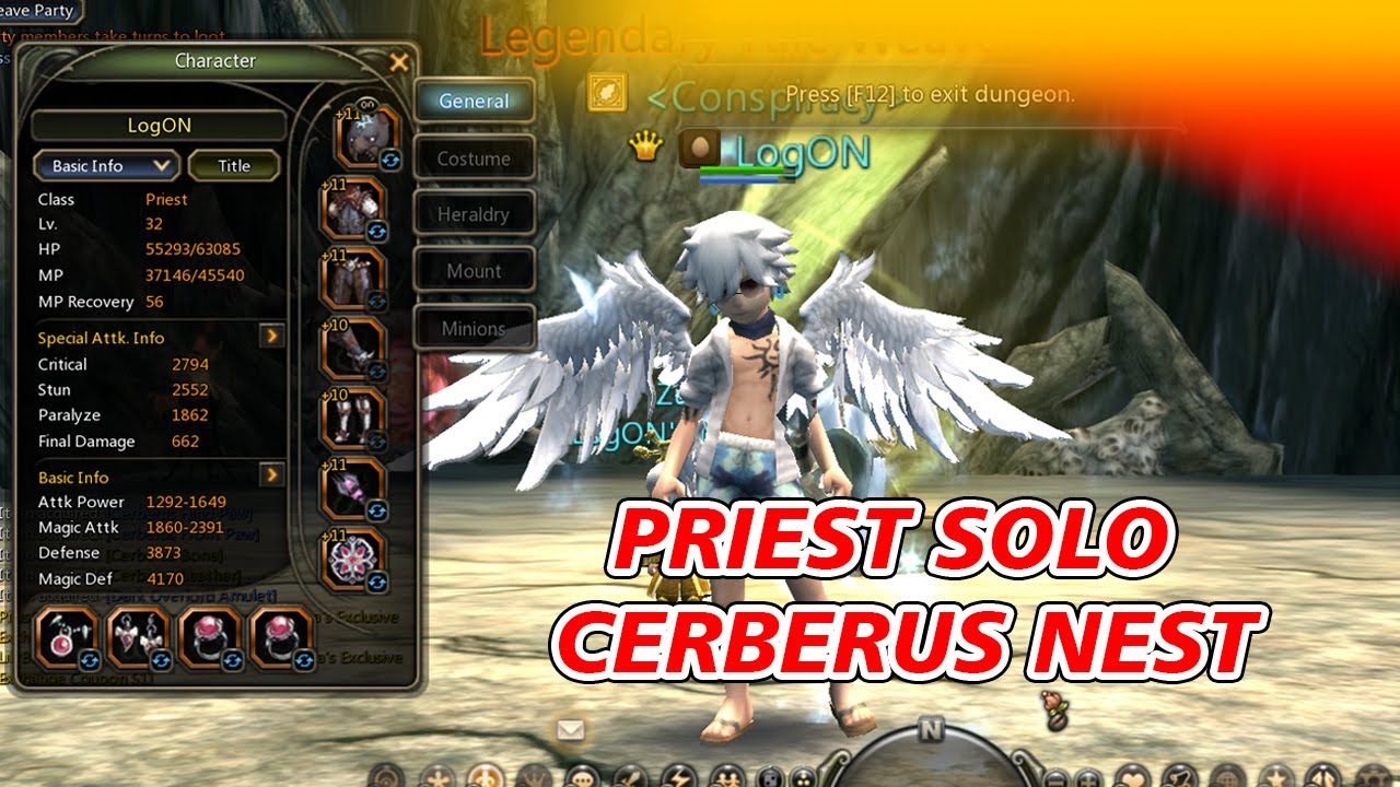 Dragon Nest Clasic Priest Solo Cerberus Nest No Tower ! DPS BUILD 10MIN