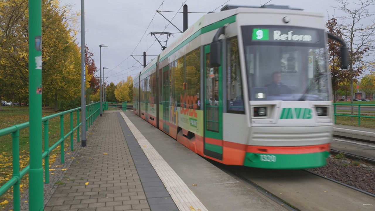 Germany, Magdeburg, tram 9 ride from Lindenhof / Flugplatz to Bördepark Ost