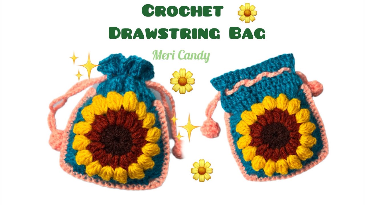 How  to Crochet Drawstring Bag 💼 Sunflower 🌻 Granny Square 🌻