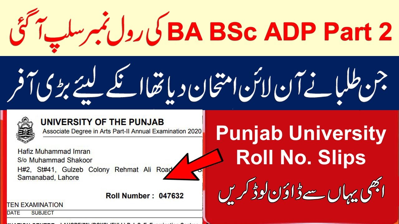 Download New Roll Number Slips of BA BSc ADP Part 2 Exams 2020 | Associate Degree Roll Number Slips