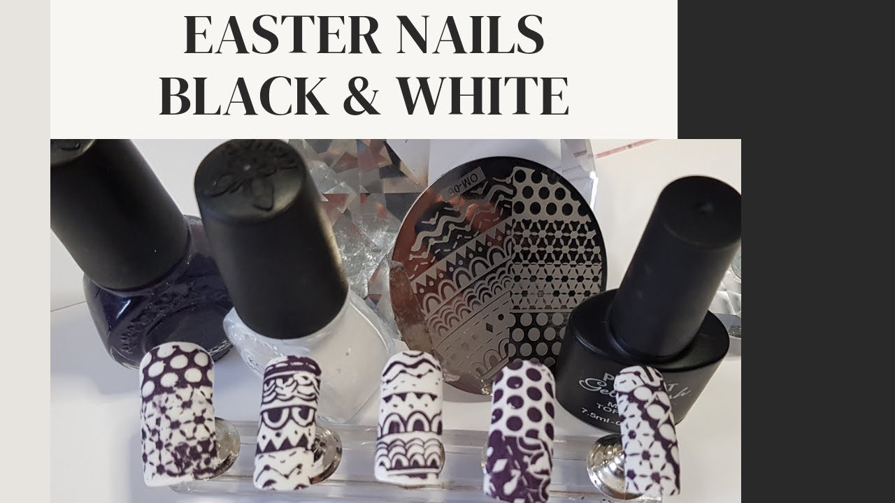 Easter Nail Design - Black and White Stamping on Nails