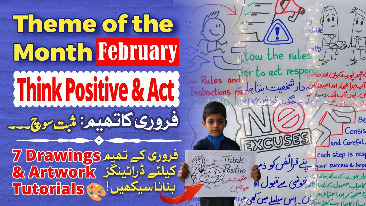 7 Drawings Tutorials Step-by-Step | Theme of the month February | Think Positive and Act Responsible