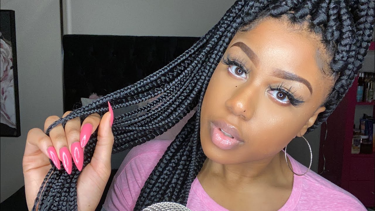 ASMR | Playing with My Box Braids + Inaudible Whispers