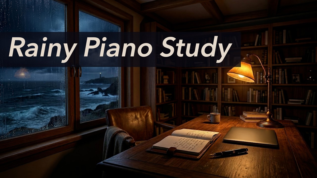 Stormy Night Study Room | Rain & Piano Ambience for Deep Focus