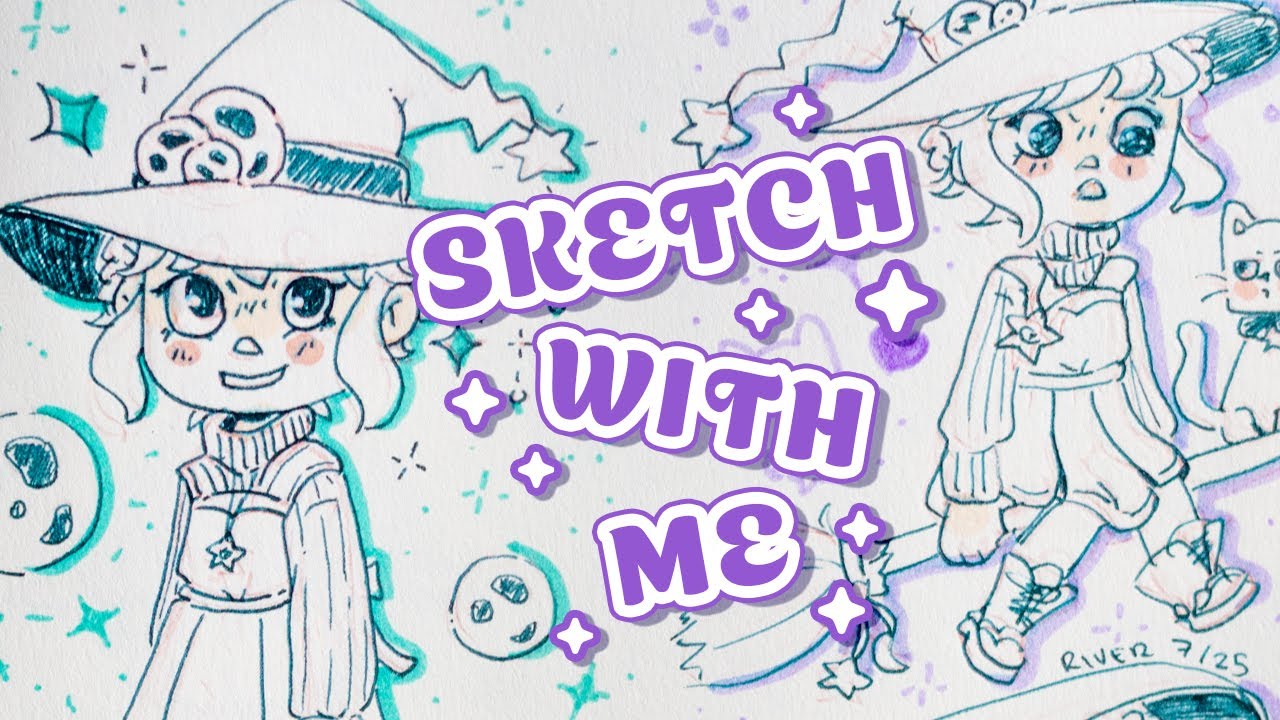 Sketch With Me | River the Time Witch And Her Cat Familiar Momo