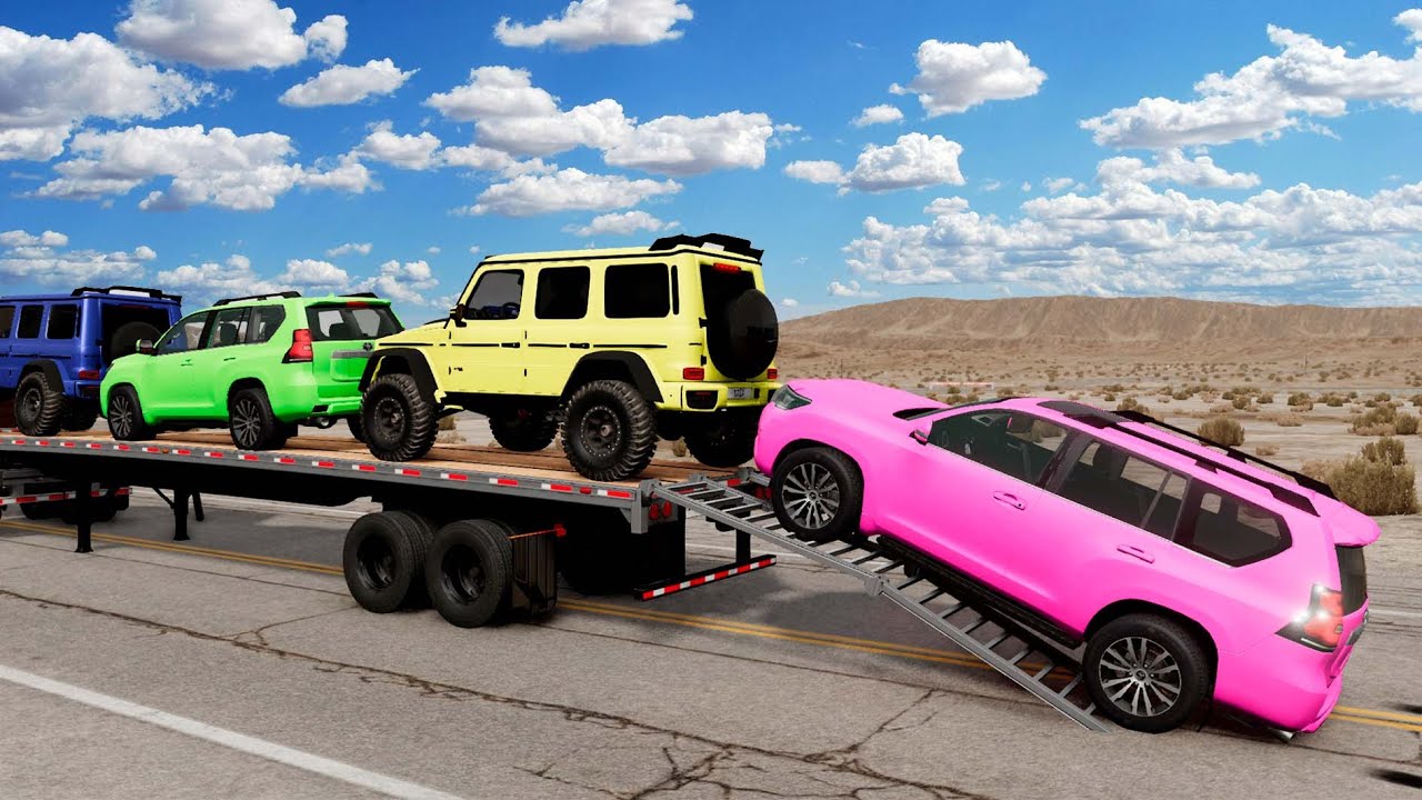 Flatbed Truck Mcqueen | Transportation with Truck - Pothole vs Car #23 - BeamNG.Drive