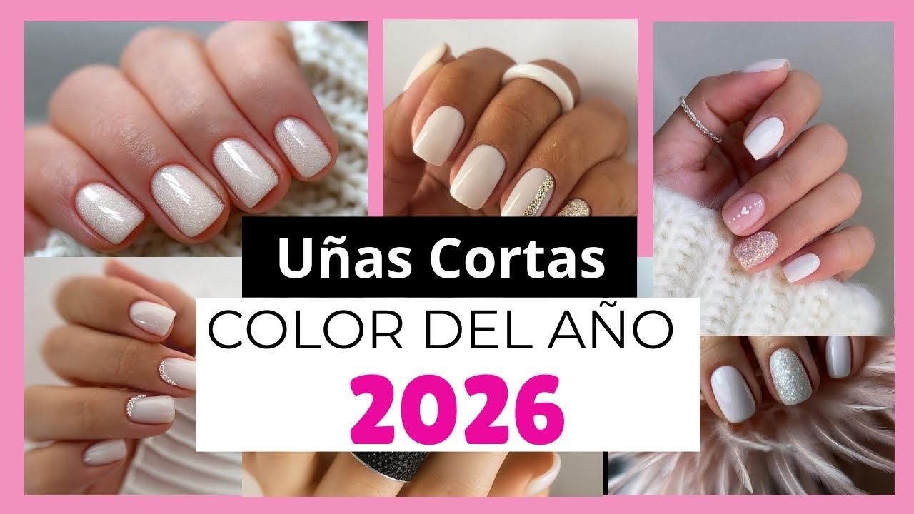 3 Diseños de Uñas Cortas CLOUD DANCER color del año nuevo Pantone 2026
