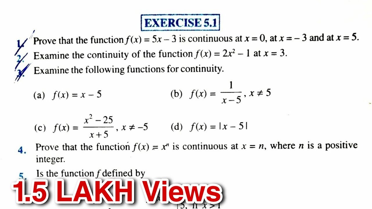 12th (NCERT) MATHEMATICS-CONTINUITY AND DIFFERENTIABILITY | EXERCISE 5.1 | GENIUS LEARNING (HINDI)