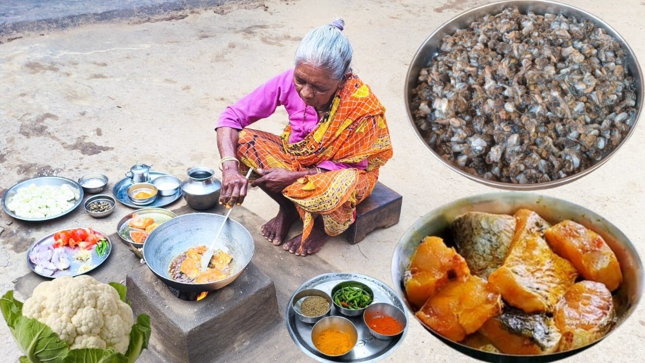 FISH CURRY And SNAIL MEAT CURRY cooking lunch by our grandmother. 