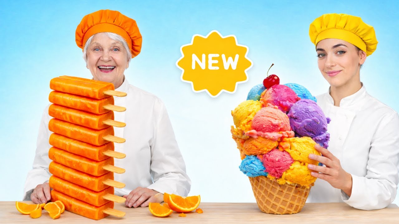Бабушка против Шефа: Вызов с мороженым! 🍦🍊 Башня из фруктового льда против гигантского джелато