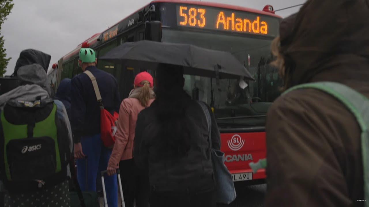 Sweden, Stockholm, bus 583 ride from Märsta Train Station to Arlanda Airport