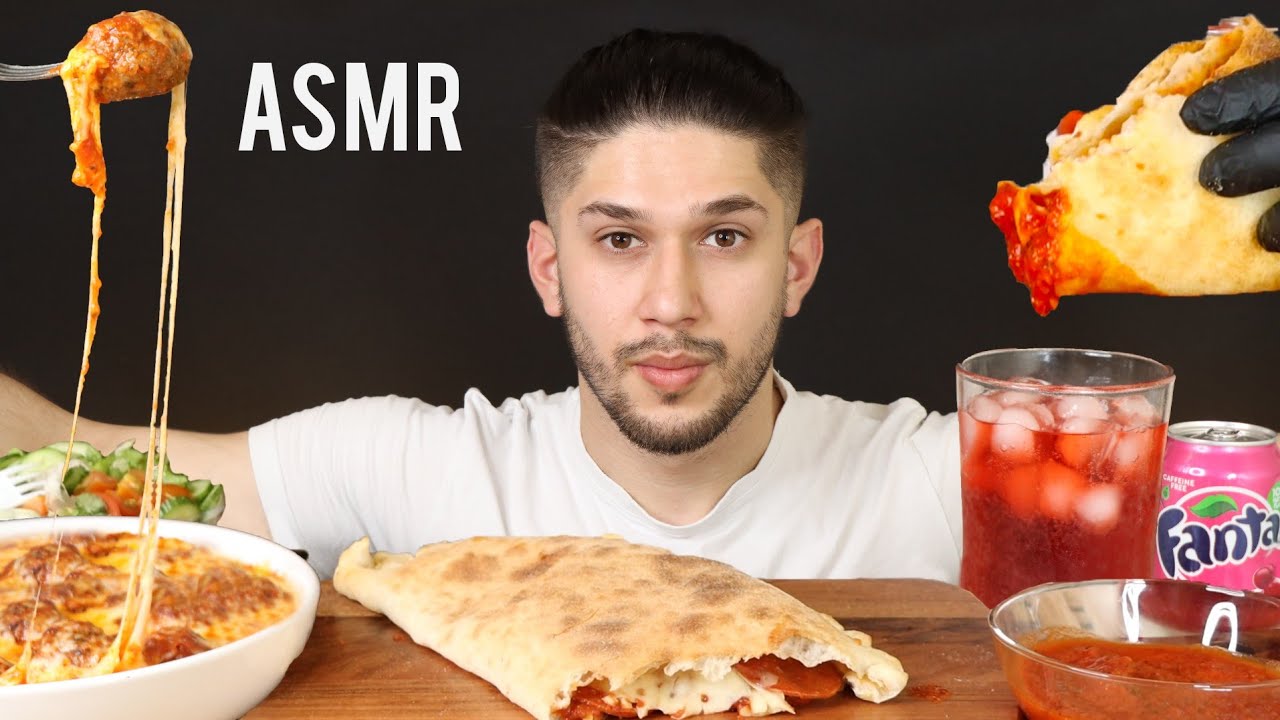 ASMR GIANT CALZONE & CHEESY MEATBALLS | MUKBANG *REAL EATING SOUNDS*