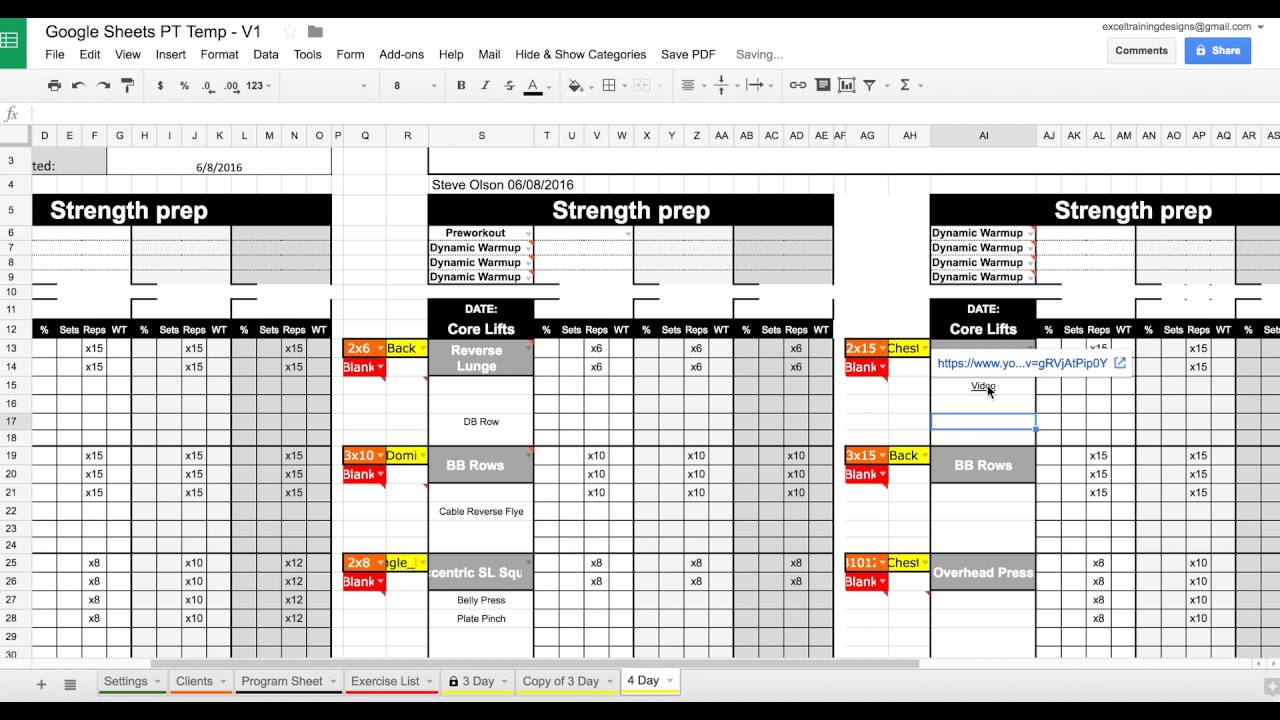 Setting up your google sheets personal training template