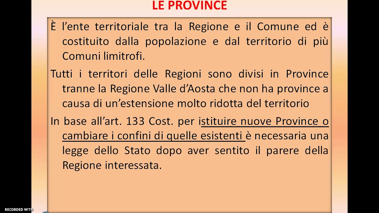 COMUNI, PROVINCE  E CITTA' METROPOLITANE