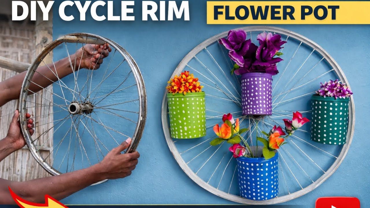 Best Out of Waste! DIY Cycle Rim Flower Pot Holder#osmcraft 