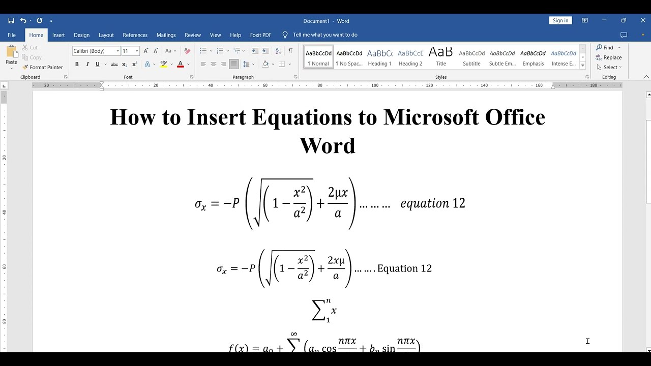 1. how to insert equations ms word