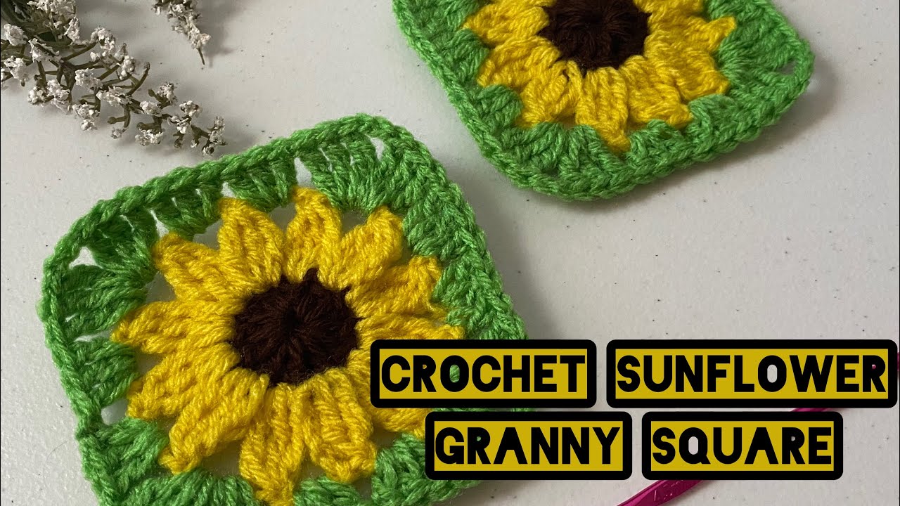 Crochet Sunflower Granny Square Tutorial #3