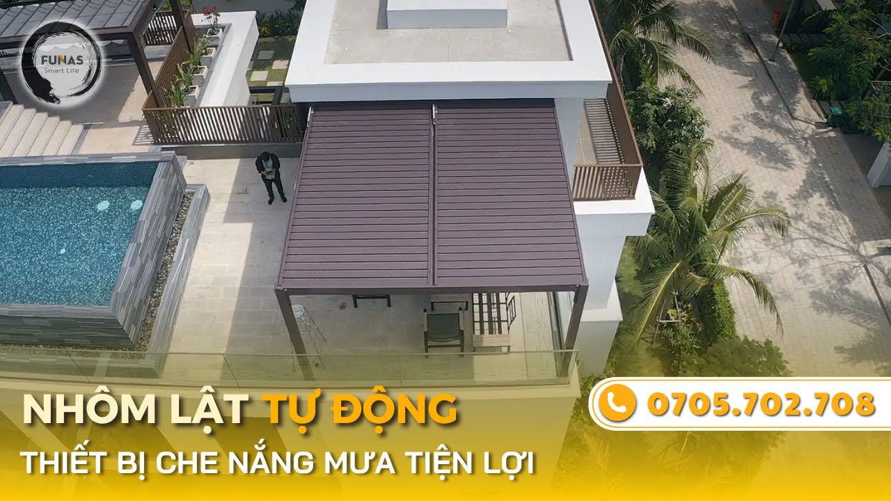 Mái Nhôm Xếp Lật Che Nắng Mưa Tự Động - Pergola ✅ Funas