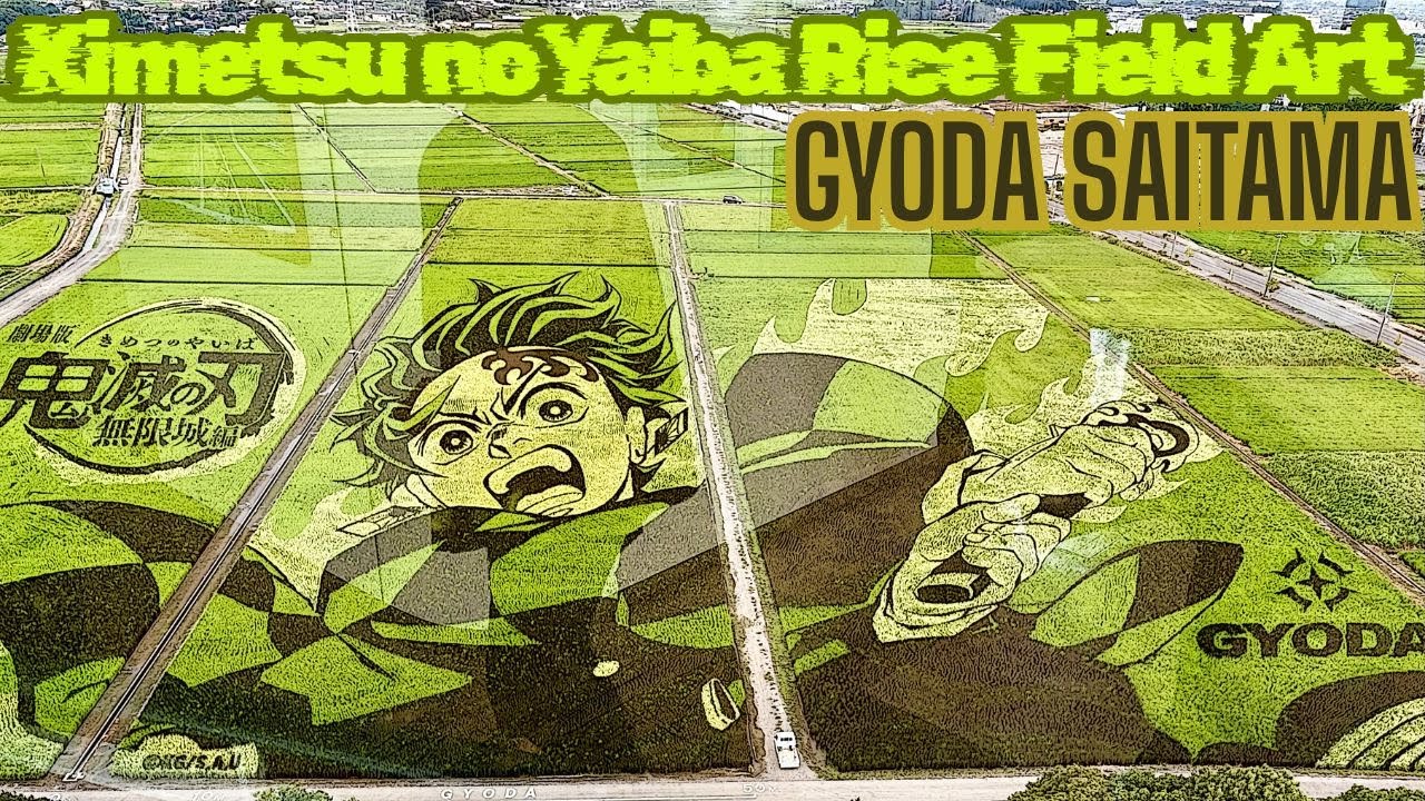 Stunning Kimetsu no Yaiba mural in a rice field in Gyoda, Japan.