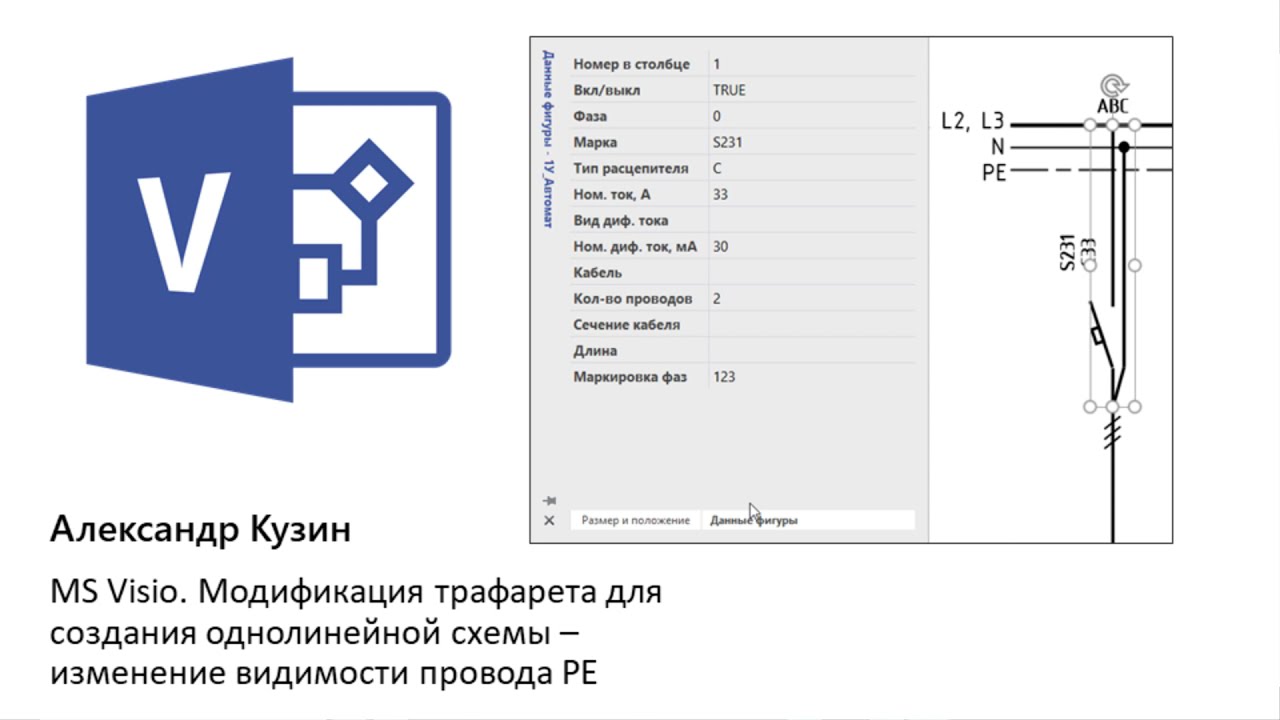 MS Visio. Трафарет для создания однолинейной схемы: управление видимостью фрагментов фигуры автомат