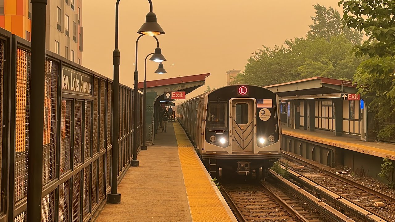 L Train Action @Broadway Junction/New Lots With Orange Skies
