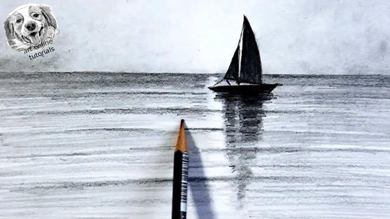 Как нарисовать лодку на воде карандашом