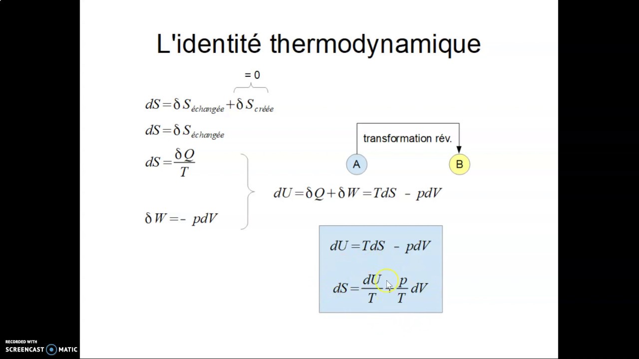 Identit&eacute; thermodynamique et calculs d'entropie