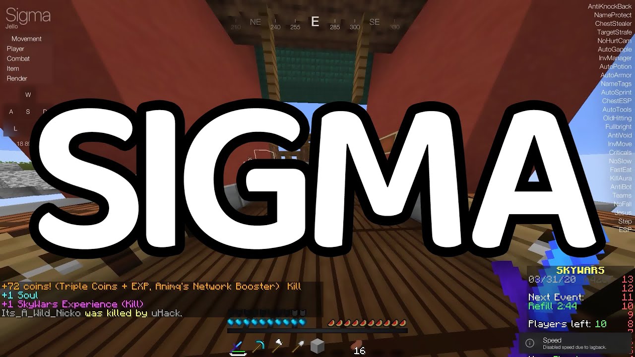 Sigma 5.0 - Jello - Hacking on Hypixel Skywars #4 - [Paid Hacked Client]