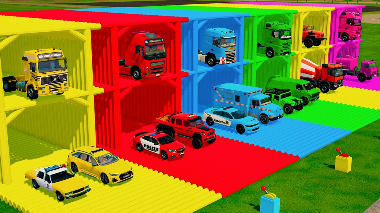 TRANSPORTING POLICE CARS, FIRE TRUCKS and AMBULANCE with MAN TRANSPORTERS! Farming Simulator