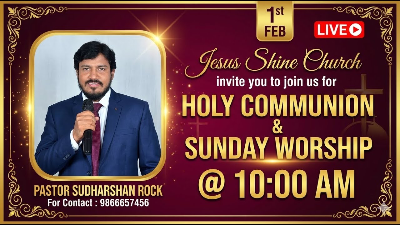 Live :  SUNDAY WORSHIP &Holy Communion on 01/02/2026 by Pastor. Sudharshan Rock.
