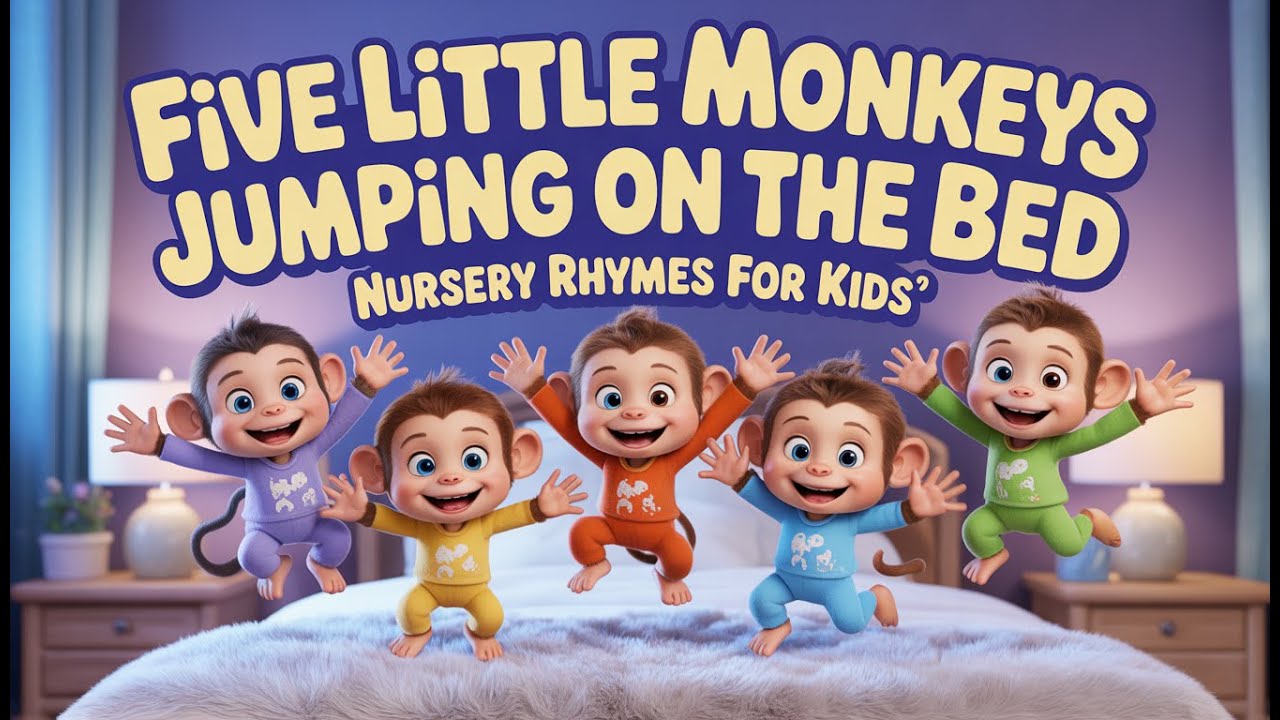 Five Little Monkeys Jumping on the Bed 🐒🛏️  Nursery Rhymes for Kids
