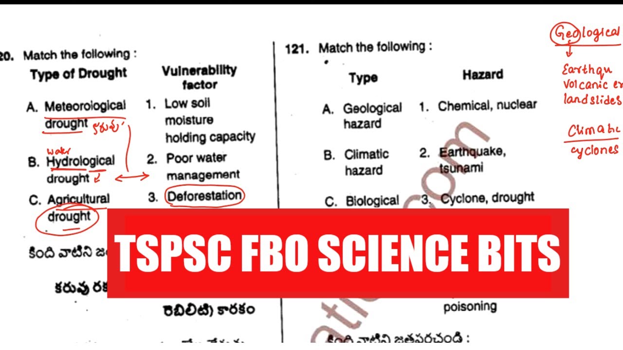 TSPSC Forest Beat Officer Science bits from Previous Year Question Paper