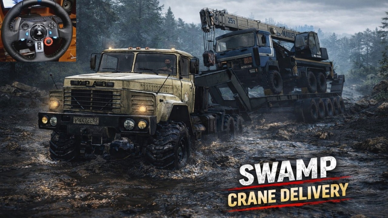 SnowRunner – KrAZ-260 Hauling MAZ 631708 Crane Through Deep Mud | Logitech G29