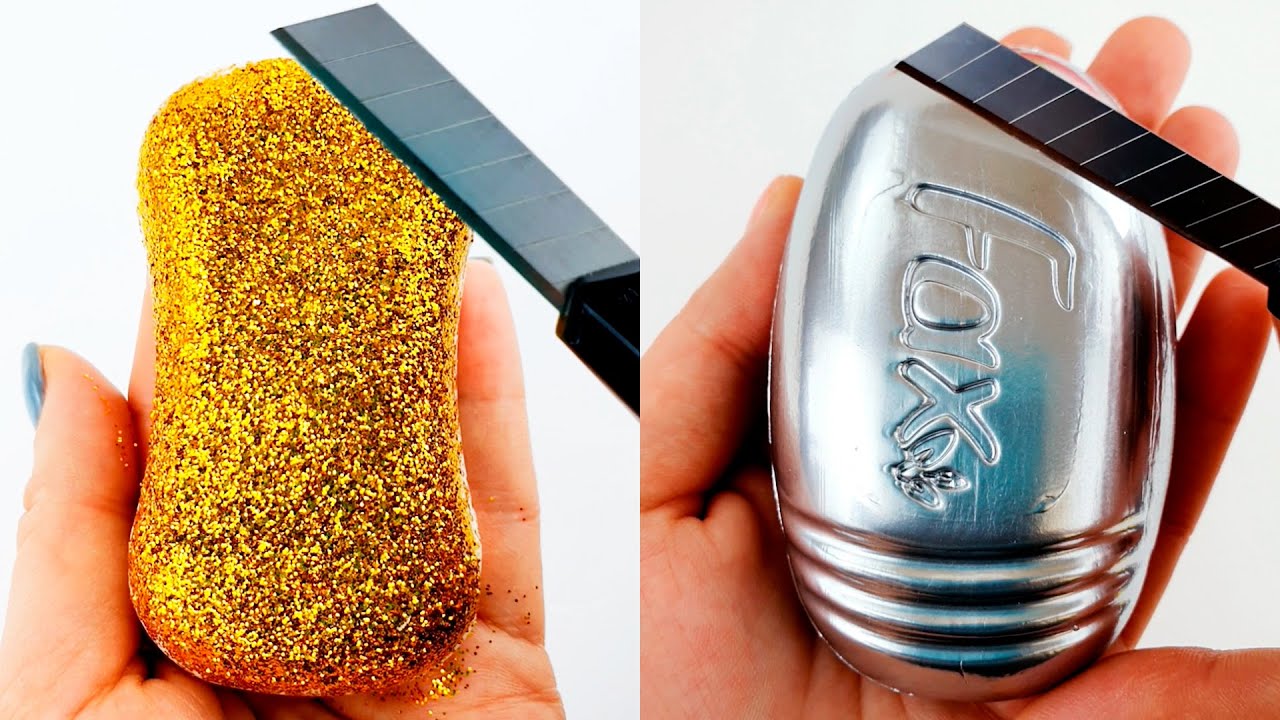 Soap Carving ASMR/Silver Fax and Golden Glitter Soap Cubes/Relaxing Soap Sounds ASMR(no talking)P102