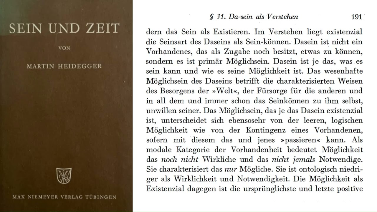 Heidegger | SEIN UND ZEIT | I. Abschnitt: Kapitel 5.A. | § 31 (1/2)