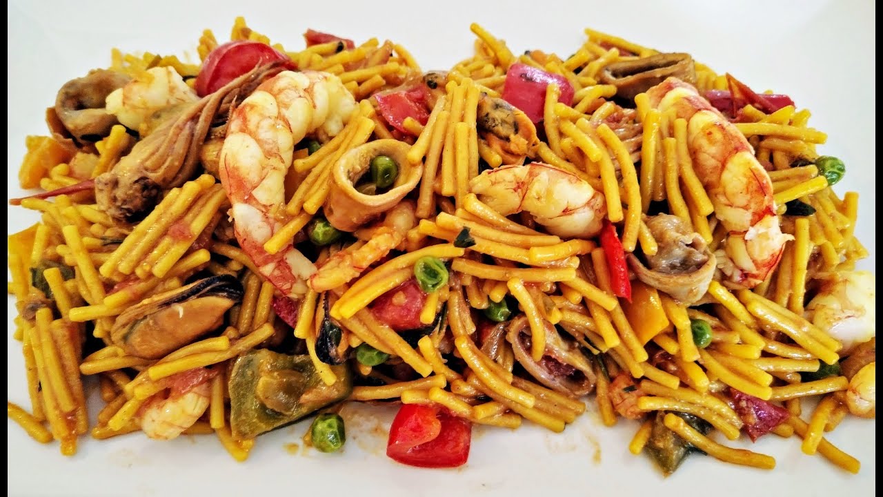 Receta exprés de  fideos con calamares y gambas en solo 20 minutos!!