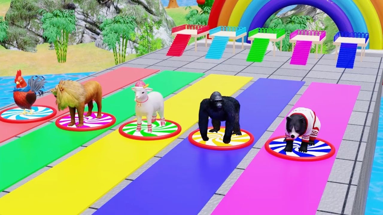 Long Slide Game with Cow Elephant Gorilla Hippopotamus Tiger 3d Animal Game Funny 3d Animals