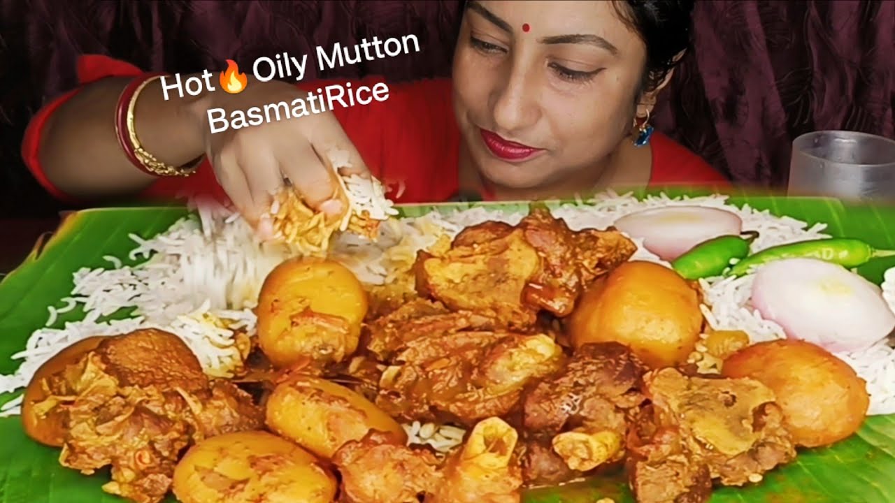 Hot 🔥Oily Mutton Curry Basmati Rice/Khasir Mangso Basmati Rice Green Chillies🌶️🔥Indian Lunch Eating