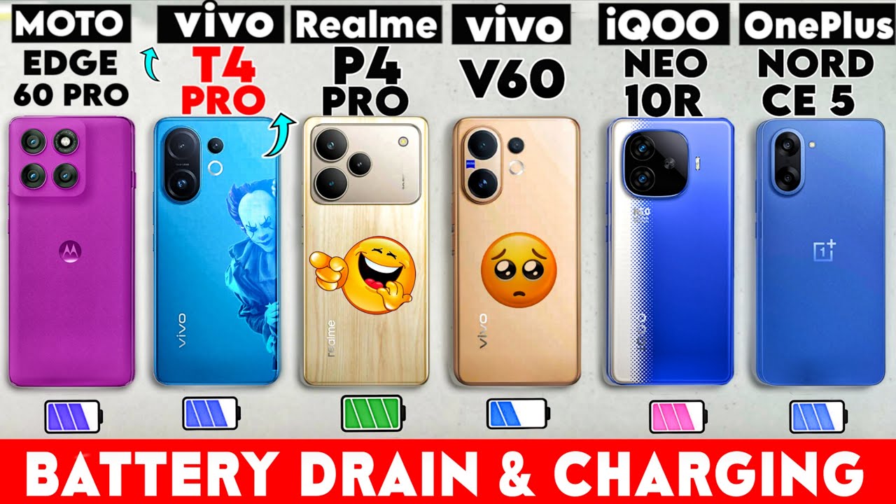 vivo T4 Pro vs Realme P4 Pro 5G vs vivo V60 vs OnePlus Nord CE 5 vs Moto Edge 60 Pro - Battery Drain