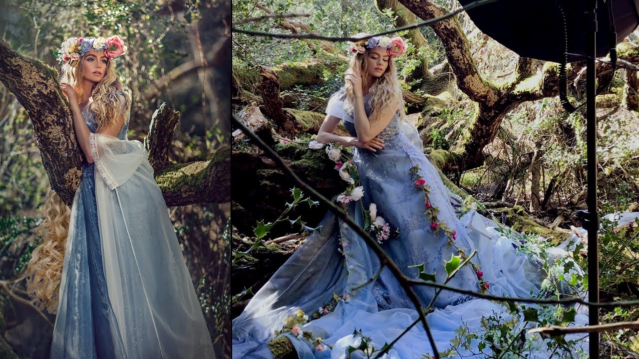Titania Inspired Behind The Scenes Fairytale Photoshoot - DIY flower dress from fabric and garlands