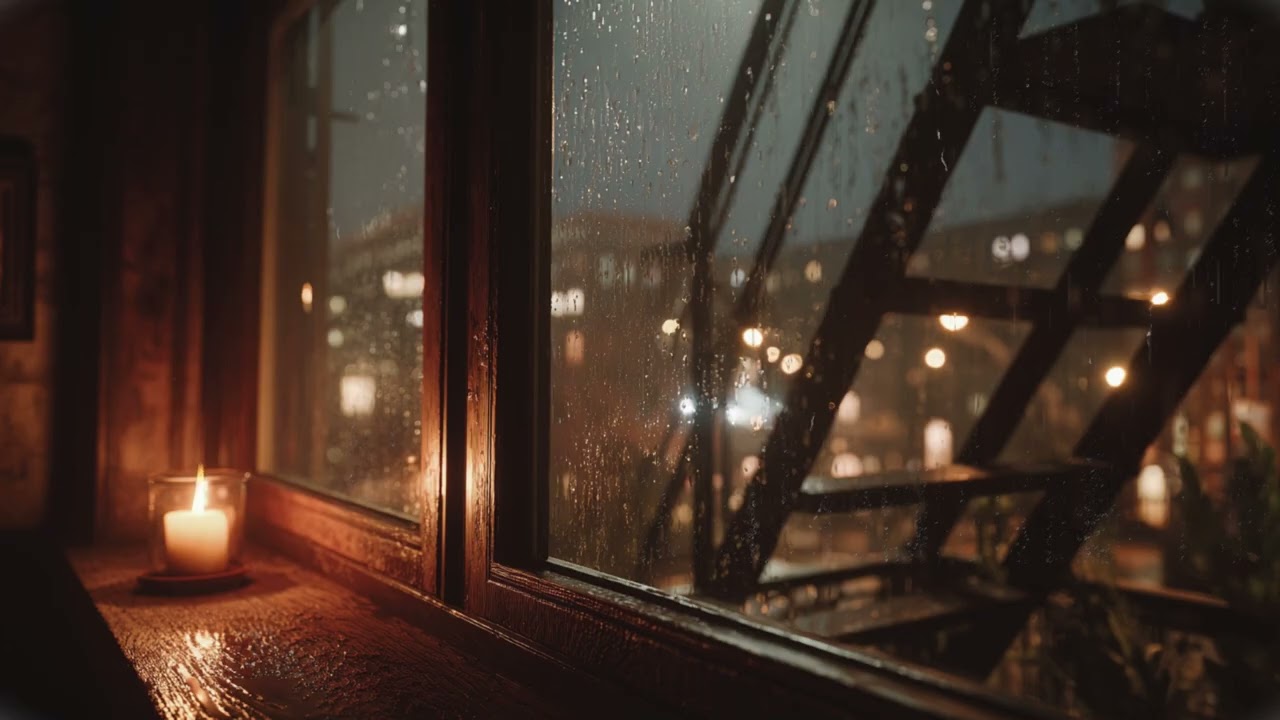 Rain Sounds for Sleep 🌧️ Brooklyn NYC Window at Night | Cozy Candle Ambience (6 Hours)