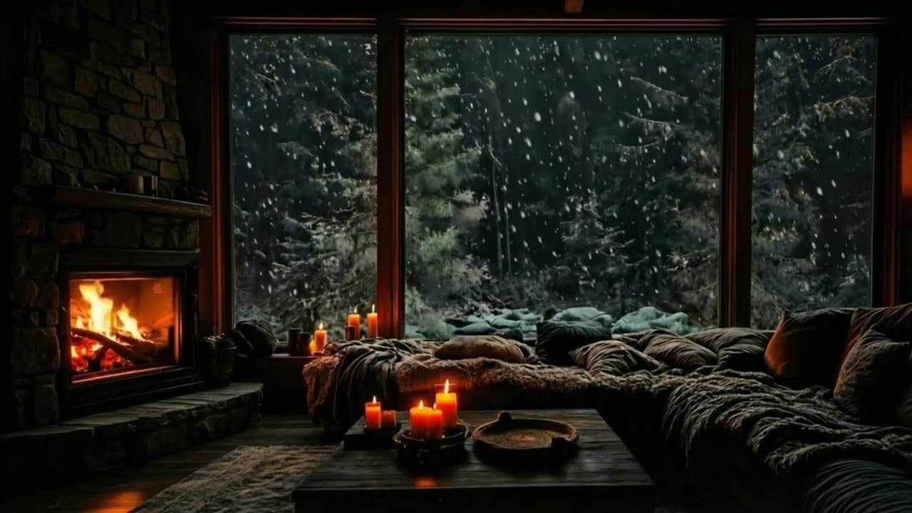 Cozy Fireplace with Wind Outside | Relaxing Fire Sounds