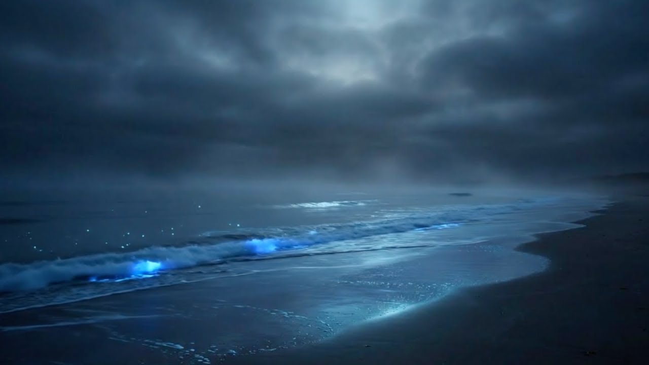 Pure Night Magic – Bioluminescent Waves Under a Full Moon