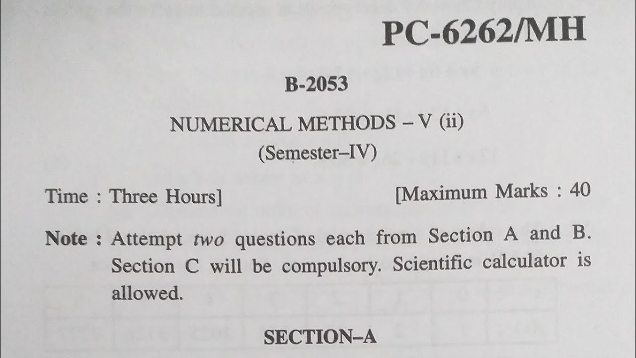 previous year question paper of numerical methods